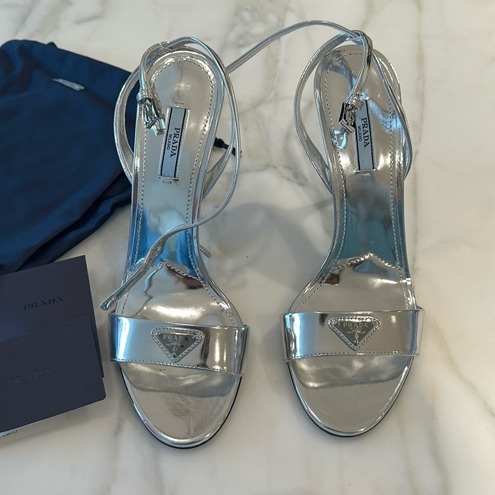 Prada open toe silver shoes, size 40, worn once